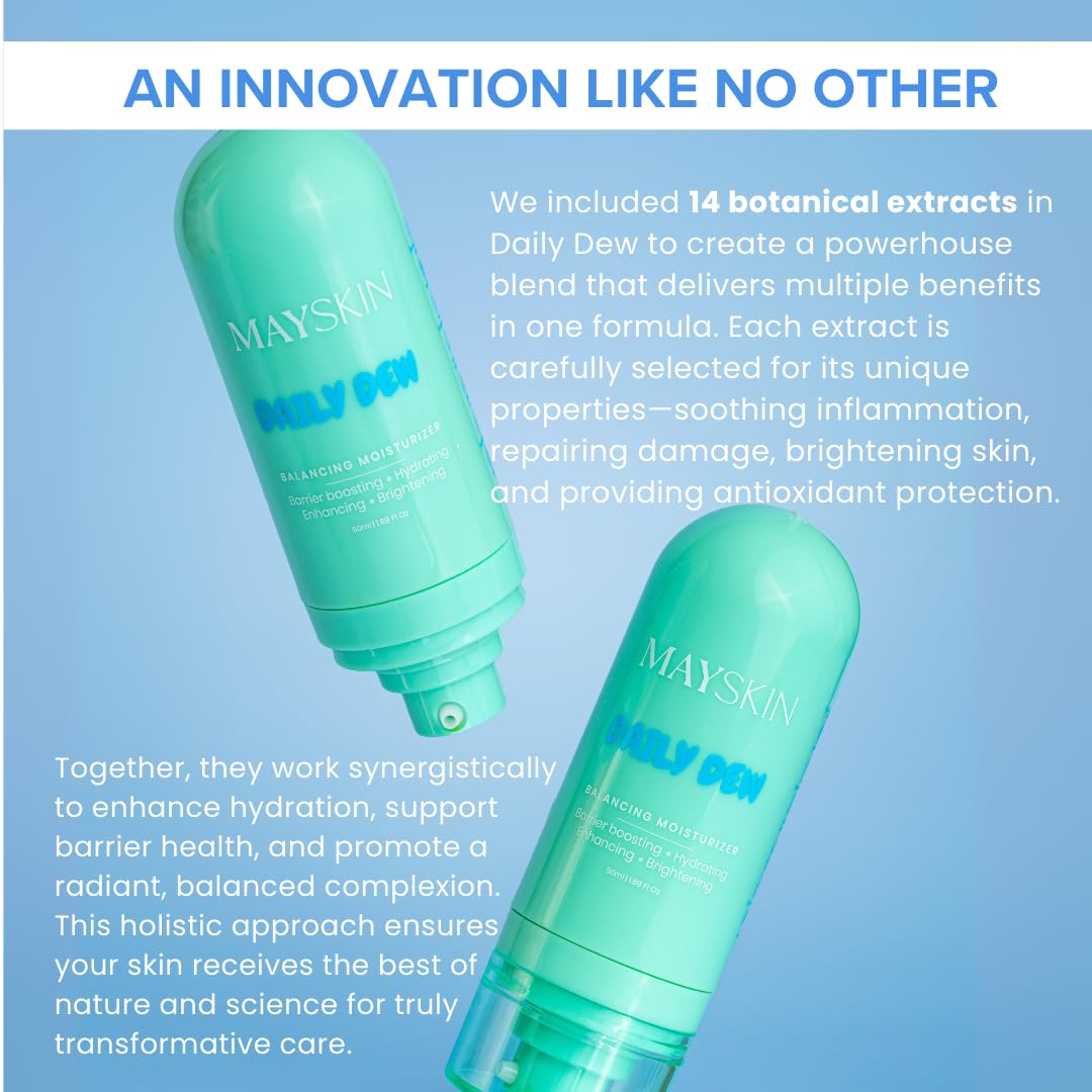 Mayskin Daily Dew Moisturizer | 4% Niacinamide + Bakuchiol + 14 Botanical Extracts | Hydrates, Balances & Brightens Skin | Controls Oil, Fades Marks & Strengthens Skin Barrier | Lightweight Gel Texture | Suitable for All Skin Types | Dermatologist Tested