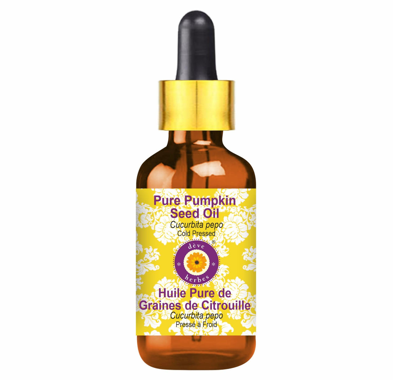 Deve Herbes Pure Pumpkin Seed Oil (Cucurbita pepo) with Glass Dropper | Cold Pressed | Natural | Undiluted | For Diluting Essential Oils | For Hair, Skin & Massage | Men & Women | 15ml