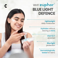 Euphor Teens | Daily Light-weight Moisturizer- Blue Light Defence | Protects, Nourishes and Hydrates | Niacinamide, Vitamin F, Carrot Root Extract | All Skin Types | PEG-free, No Parabens and Sulphates | 50g | For Women and Men