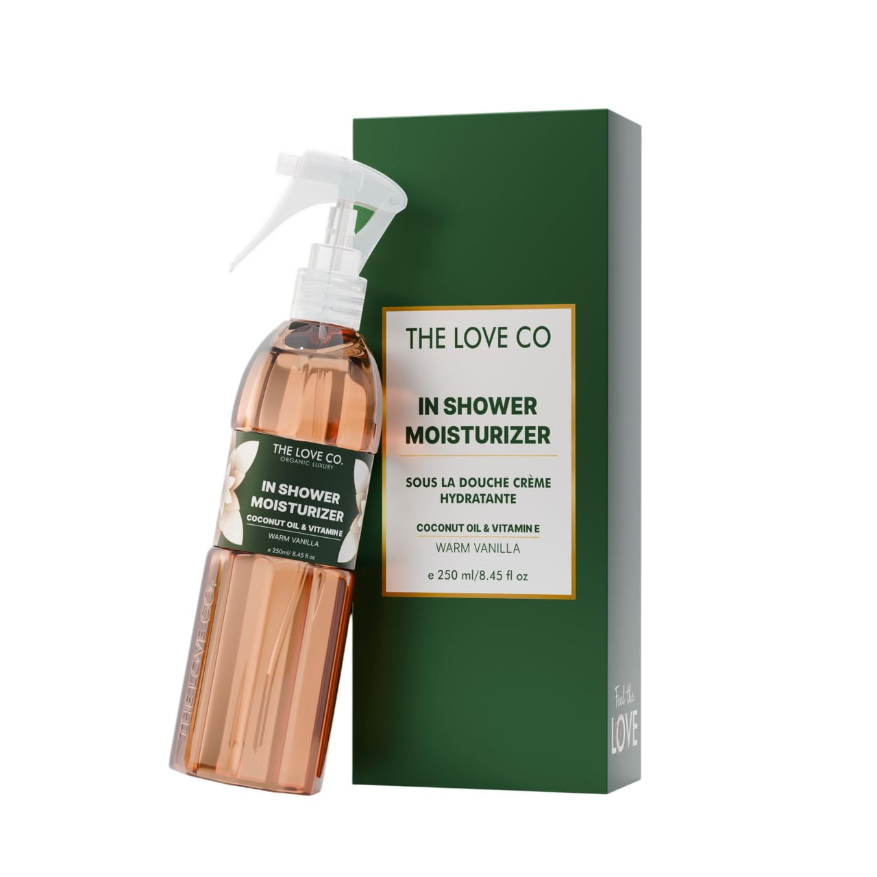 THE LOVE CO Warm Vanilla In-Shower Moisturizer for Dry Skin - Anti-Blemish, Even Skin Tone, 100% Natural, Non-Greasy Formula, Suitable for All Skin Types, Luxurious Skincare (250ml)