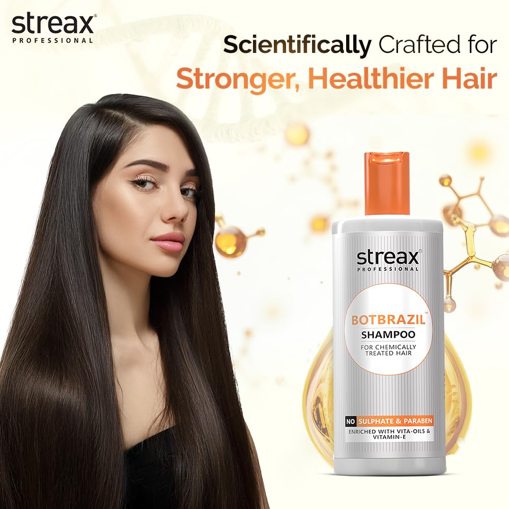 Streax Professional BotBrazil Shampoo,300 ml for Keratin, Botox, Nanoplasty, & Smoothening, Sulphate & Paraben-Free Shampoo for Women & Men, Enriched with Vita Oils Nourishes Chemically Treated Hair