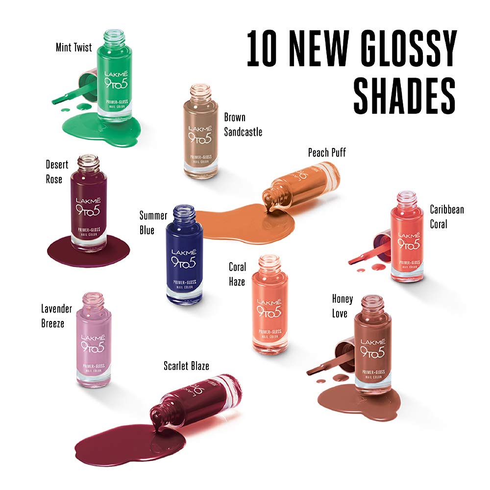 Lakmé 9To5 Primer + Glossy Finish Nail Colour|| Mint Twist|| 6 Ml