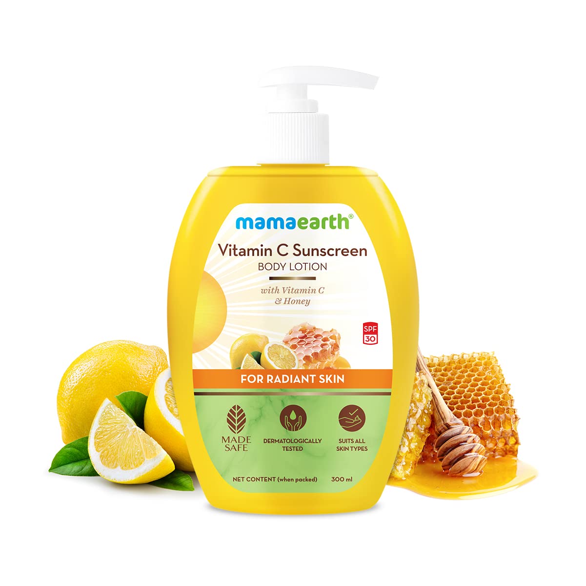 Mamaearth Vitamin C Sunscreen Body Lotion For All Skin Types Body Lotion Spf 30 With Vitamin C & Honey For Radiant Skin -300 Ml (Pack Of 2)