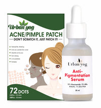 Urban Yog Face Care Combo Kit- Anti-Pigmentation Serum (30 ml) and Acne Pimple Patch (72 Dots) for and Clear Skin with 100% Hydrocolloid 10% Niacinamide | For acne and dark spots | For all skin types