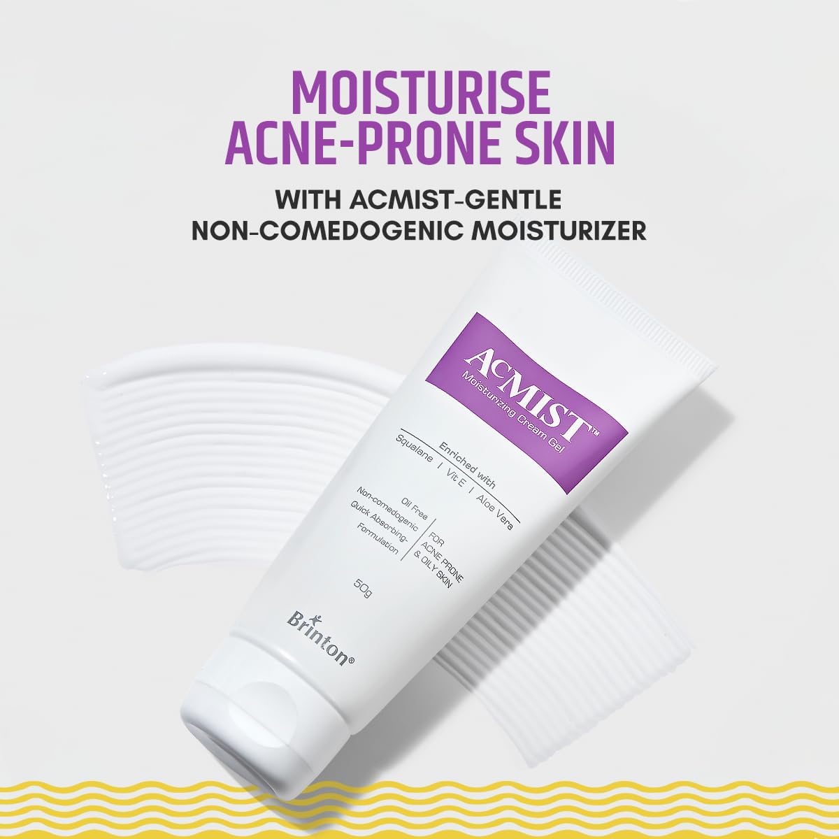 Brinton AcMist Vitamin E & Aloe Vera Based Moisturizing Cream Gel for Acne Prone and Oily Skin | Oil Free, Quick Absorbing & Lightweight | 50 g x Pack of 4