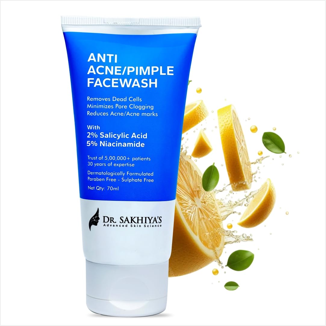 DR. SAKHIYA'S Anti Acne/Pimple Face Cleanser - With 2% Salicylic Acid And 5% Niacinamide –70ml(Pack Of 1) / Anti-Acne Cleanser For Face/Paraben & Fragrance-Free