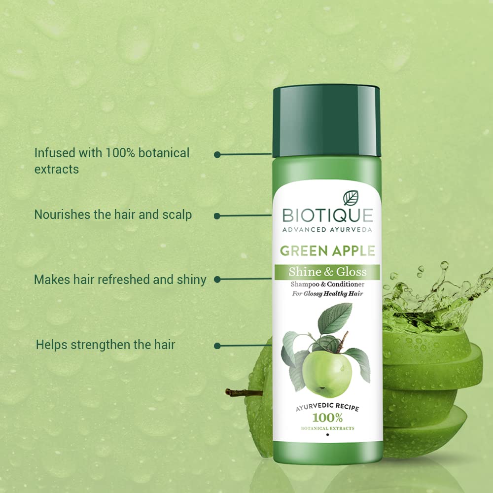Biotique Bio Fruit Whitening/Brightening Lip Balm, 12g & Biotique Green Apple Shine & Gloss Shampoo & Conditioner For Glossy Healthy Hair, 190 ml
