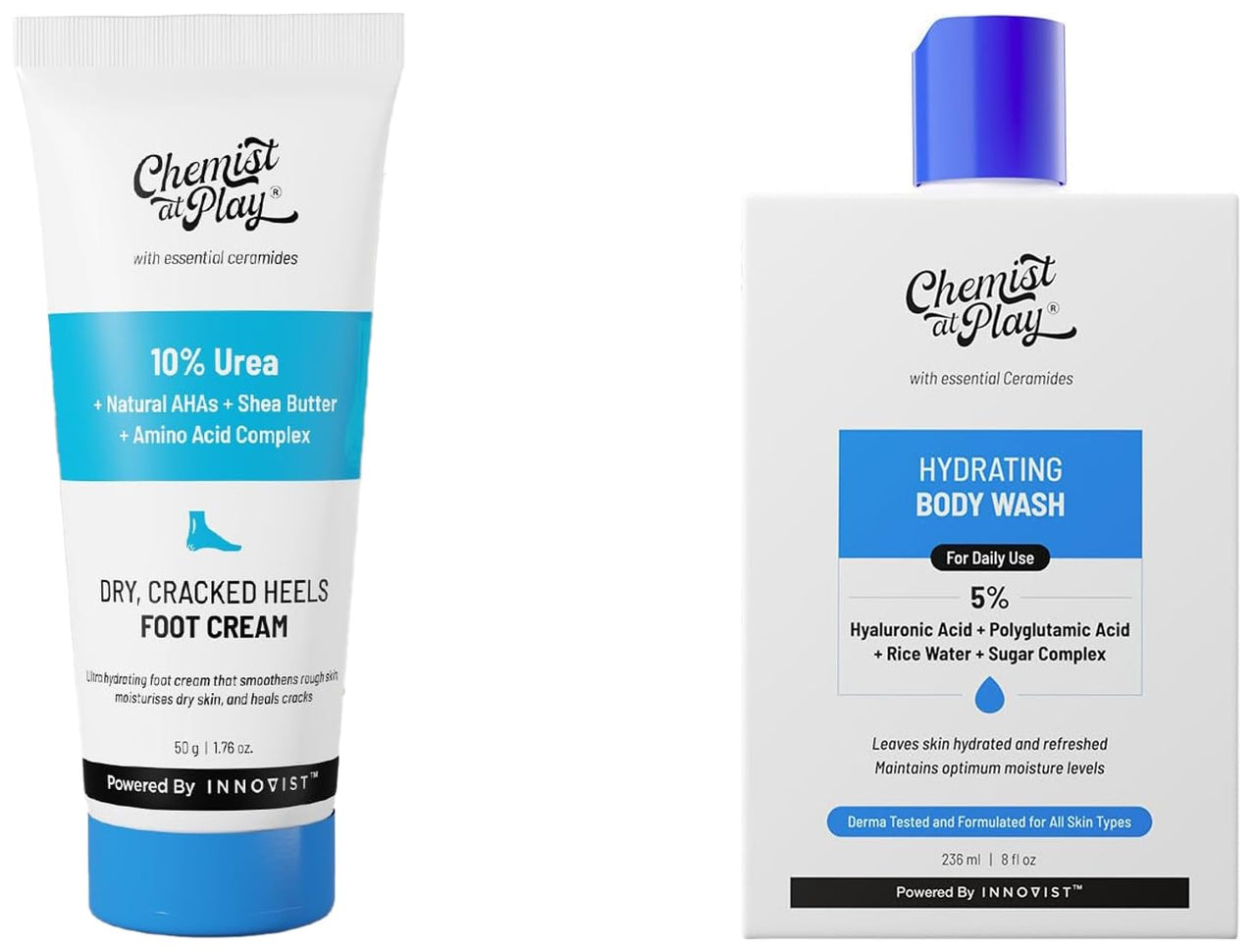 Chemist At Play Hydrating Body Wash For Women & Men | 236ml Foot Cream for Cracked Heels & Diabetic Foot Lightweight | 50g