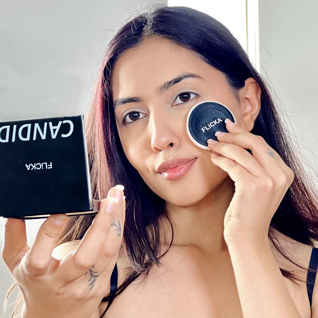 FLiCKA Candid Compact Powder For Velvet Matte Finish, Long-Lasting, Smooth Finish| Absorbs Oil, Waterproof Formula, Prevents Creasing| 03 Caramel, 9g