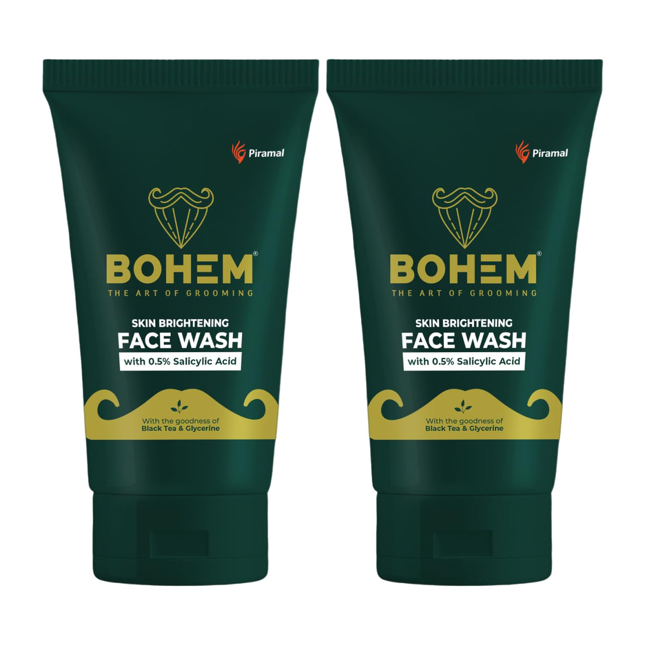 BOHEM Skin Brightening Face Wash for Men |100ml Pack of 2 | Anti Acne FaceWash for Glowing & Brightening Skin with 0.5% Salicylic Acid, Goodness of Black Tea Extract & Glycerine | All Skin Types