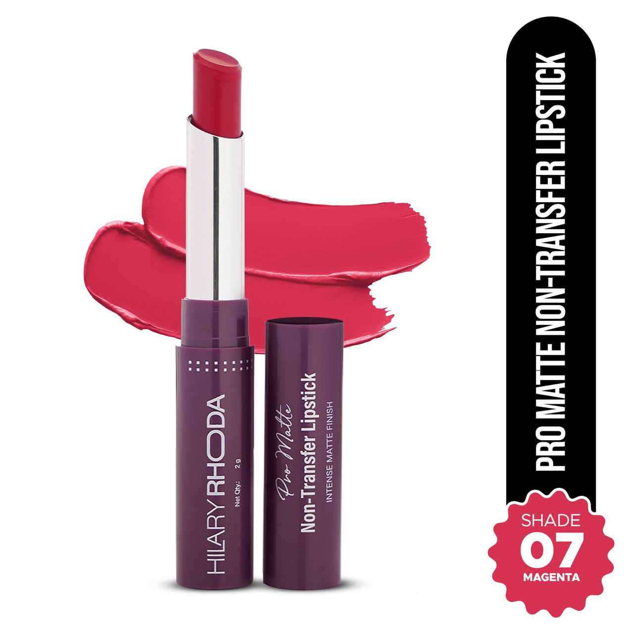 Hilary Rhoda Pro Matte Non-Transfer Lipstick | Waterproof & Smudge-Proof | 12-Hour Long Stay | 24 Shades Available | Highly Pigmented Matte Finish Lipstick | 2g - (Magent | Shade 07)