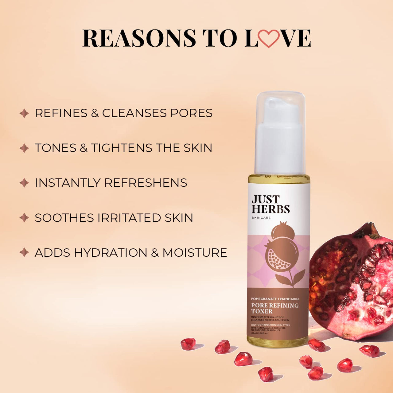 Just Herbs Ayurvedic Pomegrante Alcohol Free Facial Toner & Just Herbs Castor and Black Onion Seed Sulfate Free Shampoo Reduce Hairfall Combo