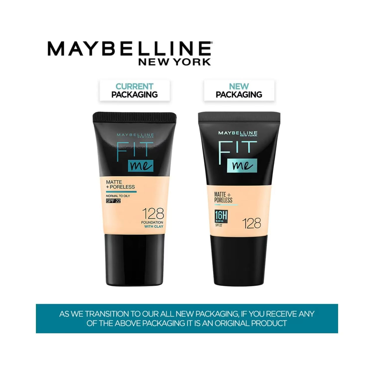 Maybelline New York Foundation, Matte & Poreless, With Spf-22, Fit Me, 128, 18Ml +Fit Me Compact Powder, With Spf-32Pa+++, 128, 6G Warm Nude, Full Coverage, For All Skin Type (Pack Of 2)
