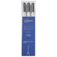 AVERY Wet Erase Markers, Fine Tip Markers, Smudge-Free and Quick-Drying, Black, Water-Erasable Markers for Planner Dashboards, Whiteboards and More, 3-Pack (24533)