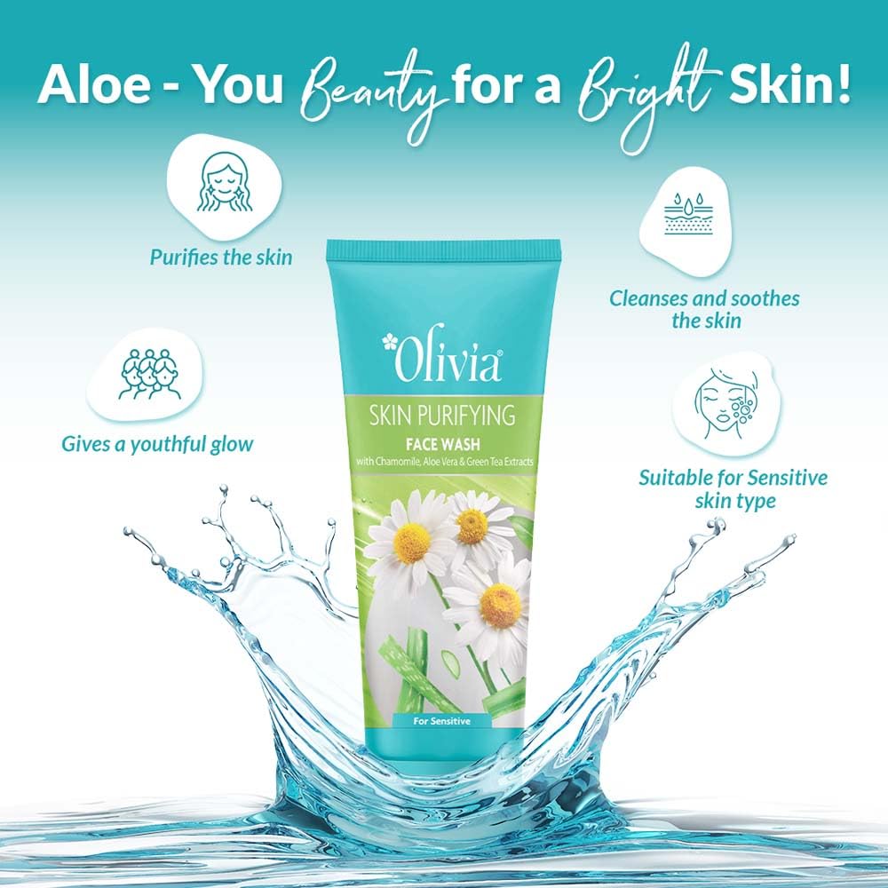 Olivia Skin Purifying Face Wash With Chamomile Aloe Vera And Green Tea Extracts | Reduces Blemishes & Breakouts| Suitable To All Skin Types - Paraben Free - 100Ml