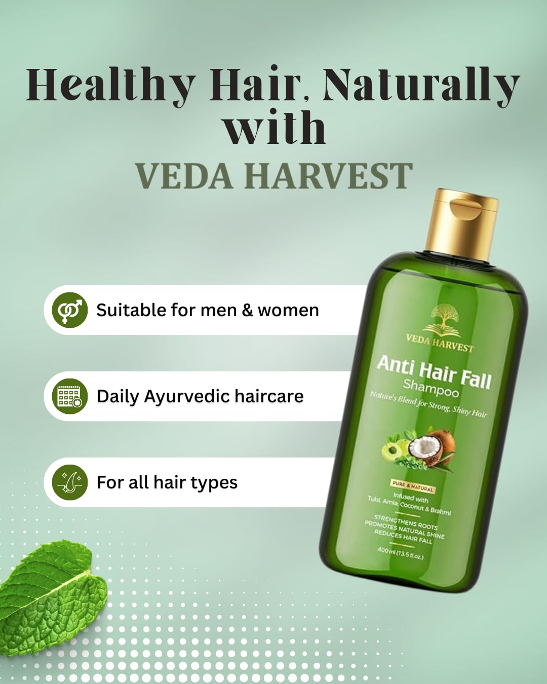 Veda Harvest Shampoo 400ml for Reduce Dandruff & Helpful for Hair Growth,Ayurvedic Shampoo to Restore Hair Shine & Strength