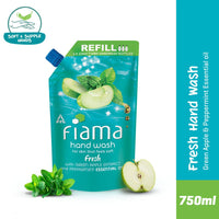 Fiama Fresh Hand Wash, 750 ml Refill Pack, Value Pouch, Peppermint Oil & Green Apple Extract Handwash, for Soft & Supple Hands