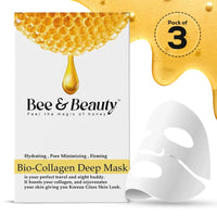Bee & Beauty Bio Collagen Overnight Mask Pack of 3 | Korean Face Mask For Glass Skin | Sheet Mask For Deep Hydration, Pore minizmizing With Goodness Of Honey