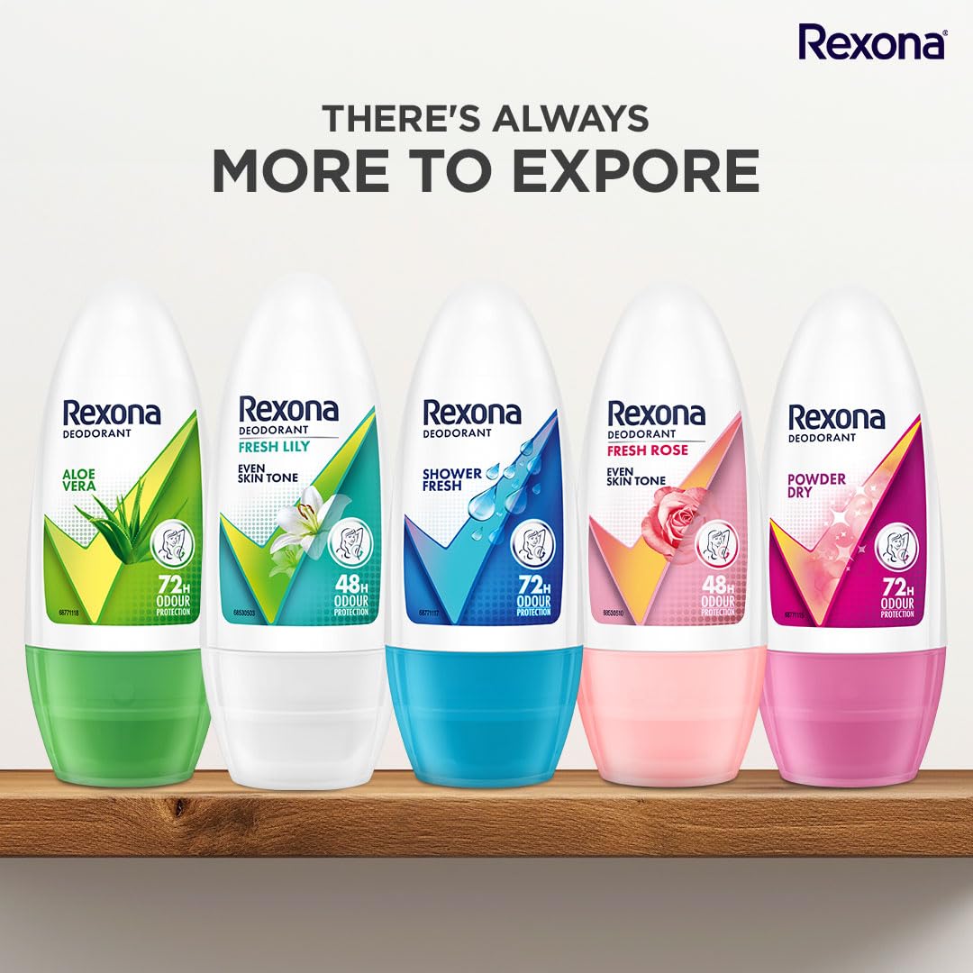 Rexona Shower Fresh Underarm Roll On Deodorant For Women, Antiperspirant, Removes Odour, Keeps Skin Fresh & Clean, Alcohol Free, Skin Friendly, 50 ml