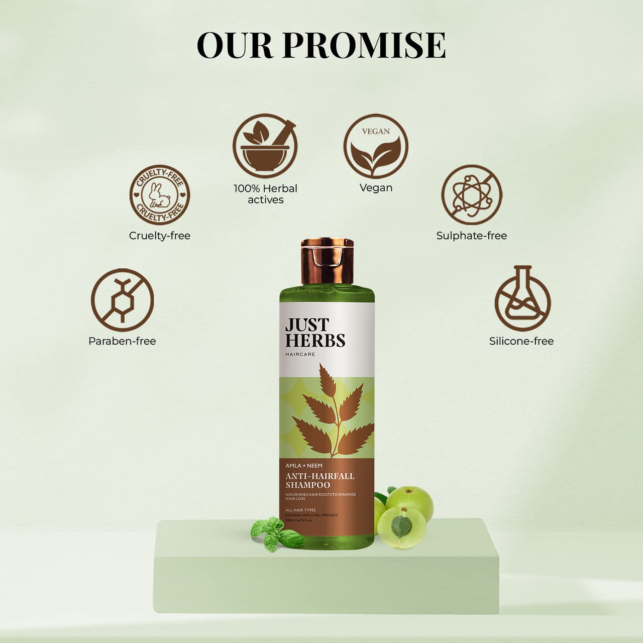 Just Herbs 8 In 1 Root Nourishing Amla Neem Hair Fall Control Shampoo For Men & Women - Suitable For Oily Hair Scalp, Sulphate & Paraben Free 200 Ml