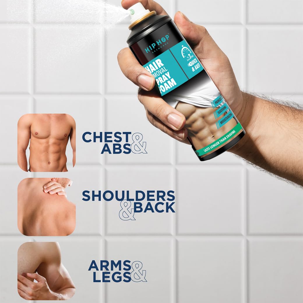 HipHop Skincare Hair Removal Spray Foam For Men Painless Body Hair Removal For Chest, Legs, Arms, Shoulders & Back Suitable For All Skin Types 200Ml
