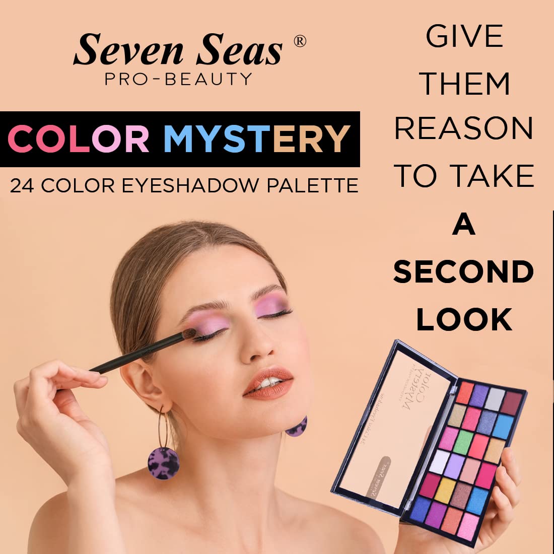 Seven Seas Color Mystery EyeShadow Palette 24 Pigmented Colors | Long Wearing And Easily Blendable Eye Makeup Palette | Multicolor - 24.4Gm | Shimmery & Glitter Finish (Skin)