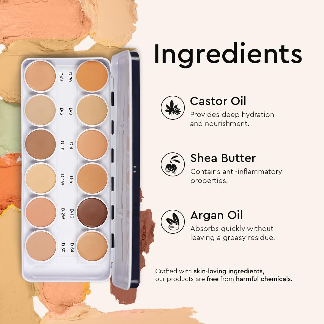 C2P Pro Dermashield 12-in-1 Concealer Palette for Face Makeup | Cream-Based Contour, Color Corrector & Foundation | Hides Blemishes & Dark Circles | High Coverage, Ideal for Oily Skin | 42g