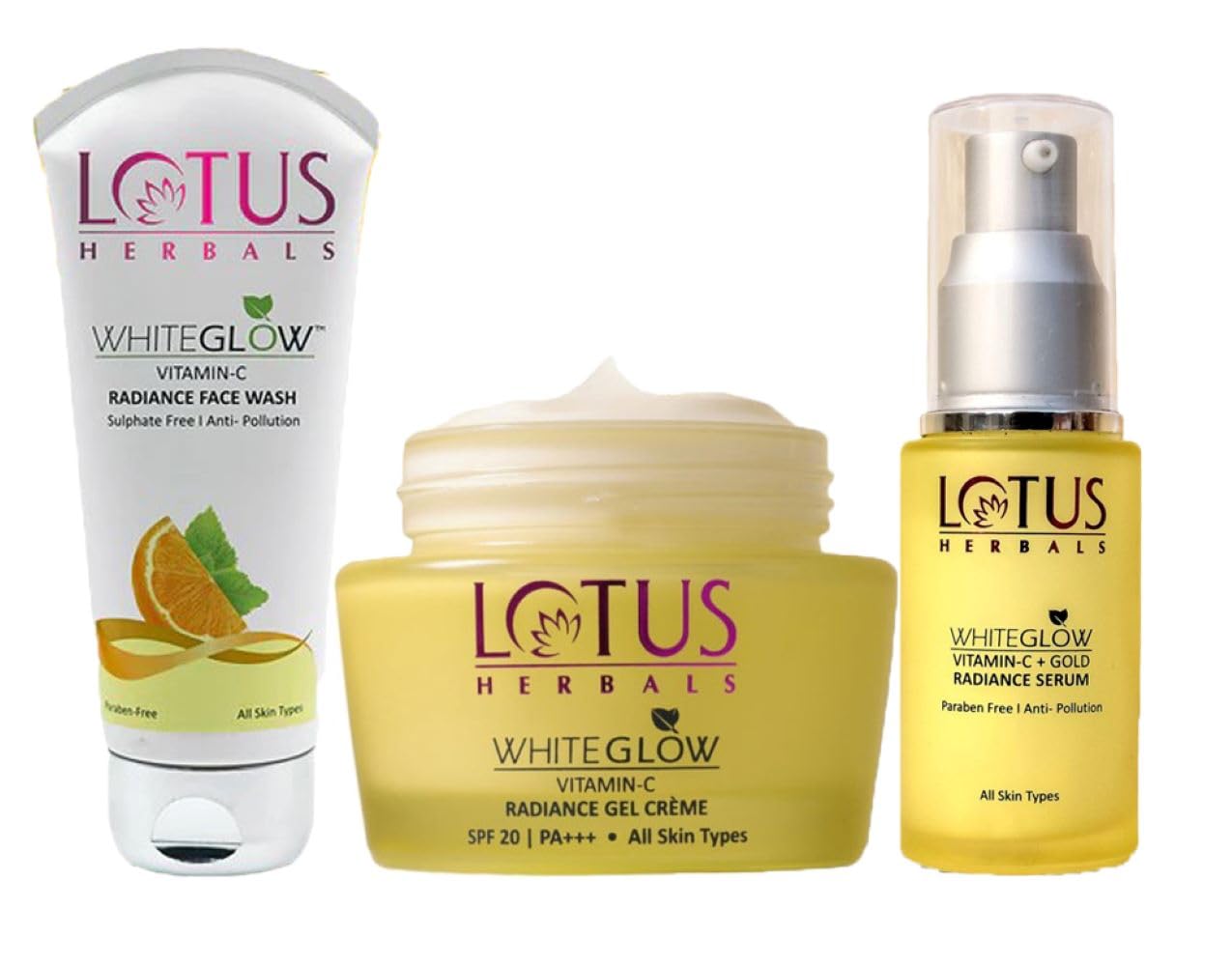 Lotus Herbals WhiteGlow Vitamin-C Gel Cream_50g + Face Wash_100g + Face Serum_30ml (Set Of 3)