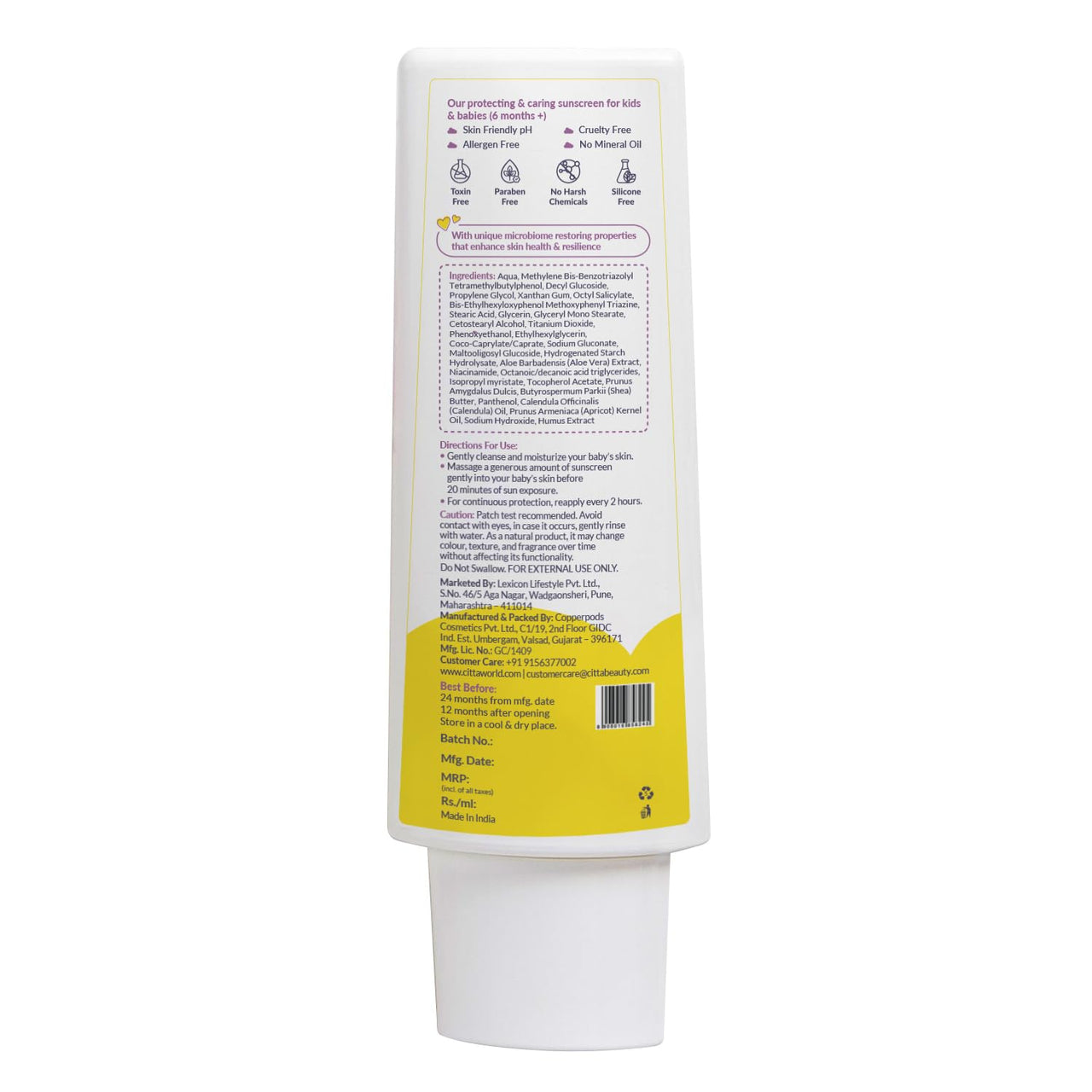 CITTA Baby & Kids Sunscreen SPF 70 PA++++ | UVA/UVB/Digital Blue Light Protection | Hypoallergenic & Non-Greasy | Dermatologist Approved | With Humus Extract for Skin Immunity | Paraben-Free | 60g