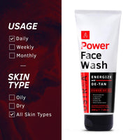 Ustraa Face Wash - Mint Cool - Dry Skin - 200g | Reduces Moisture Loss | Removes Dirt & Power Face Wash - 200g - Energize & De-Tan | Effectively Removes Tan & Brightens Skin