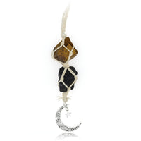 BOHO GARDEN Hanging Car Charm - Tiger Eye & Black Tourmaline - Dangling Moon, Healing Crystal Accessories, Rearview Mirror Decorations - Grounding, Confidence, Protection, Courage, Resilience, Energy Tiger's  Eye-tourmaline