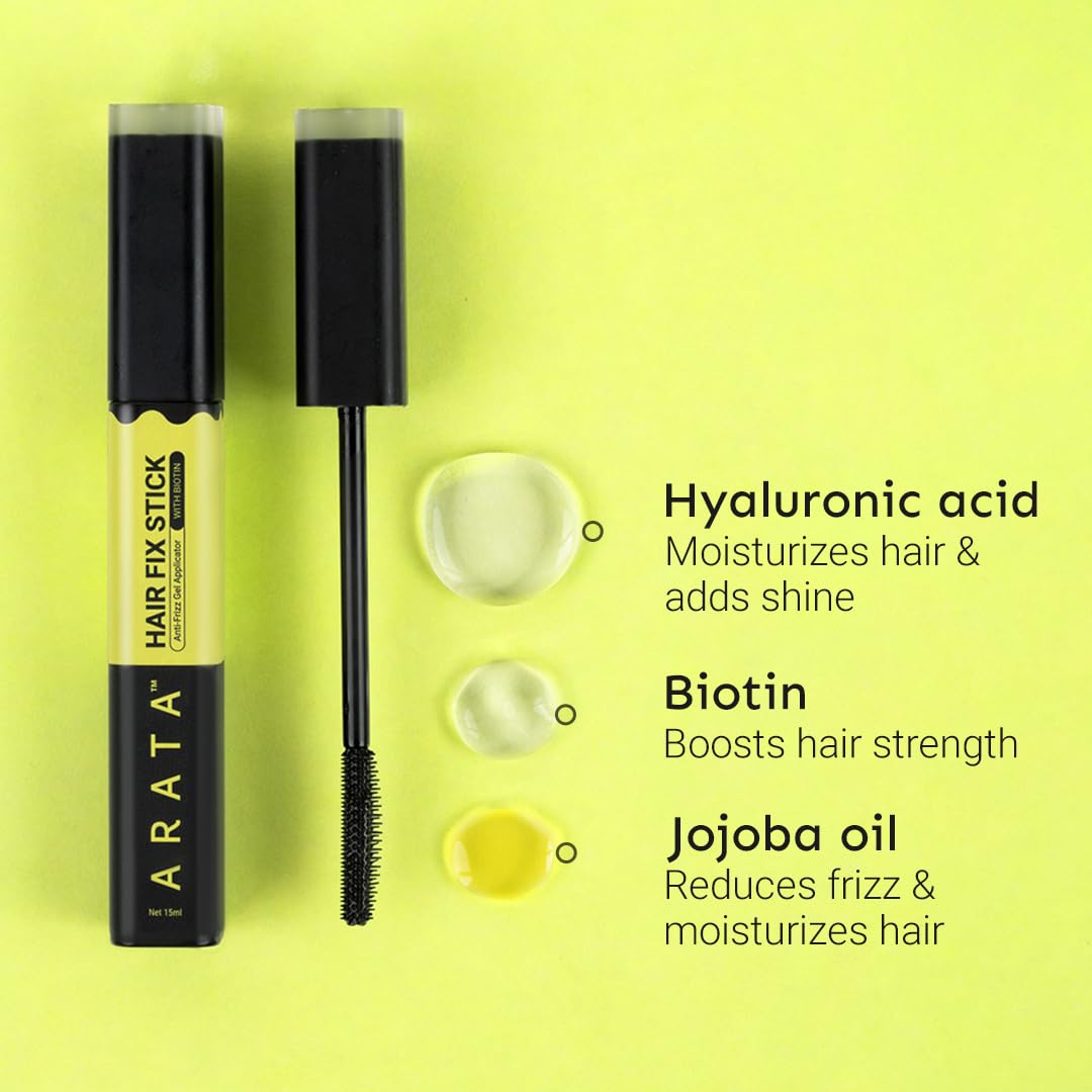 Arata Gel Based Hair Fix Stick for All Hair Types - 15mlx2 | Baby Hair Fixer for Women | Hair Stick for Frizzy Hair | Infused With Biotin & Hyaluronic Acid | Easy To Carry, Non-Greasy, No White Cast