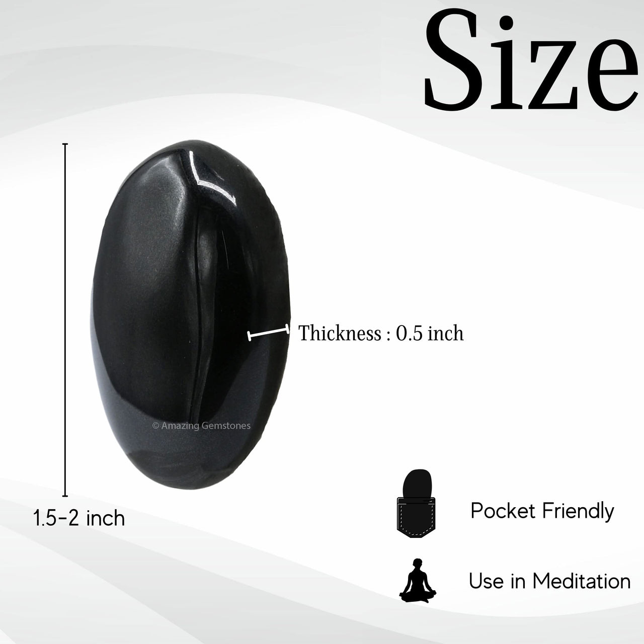 Black Agate Palm Stone - Pocket Massage Worry Stone for Natural Body Chakra Balancing, Reiki Healing and Crystal Grid Black Agate