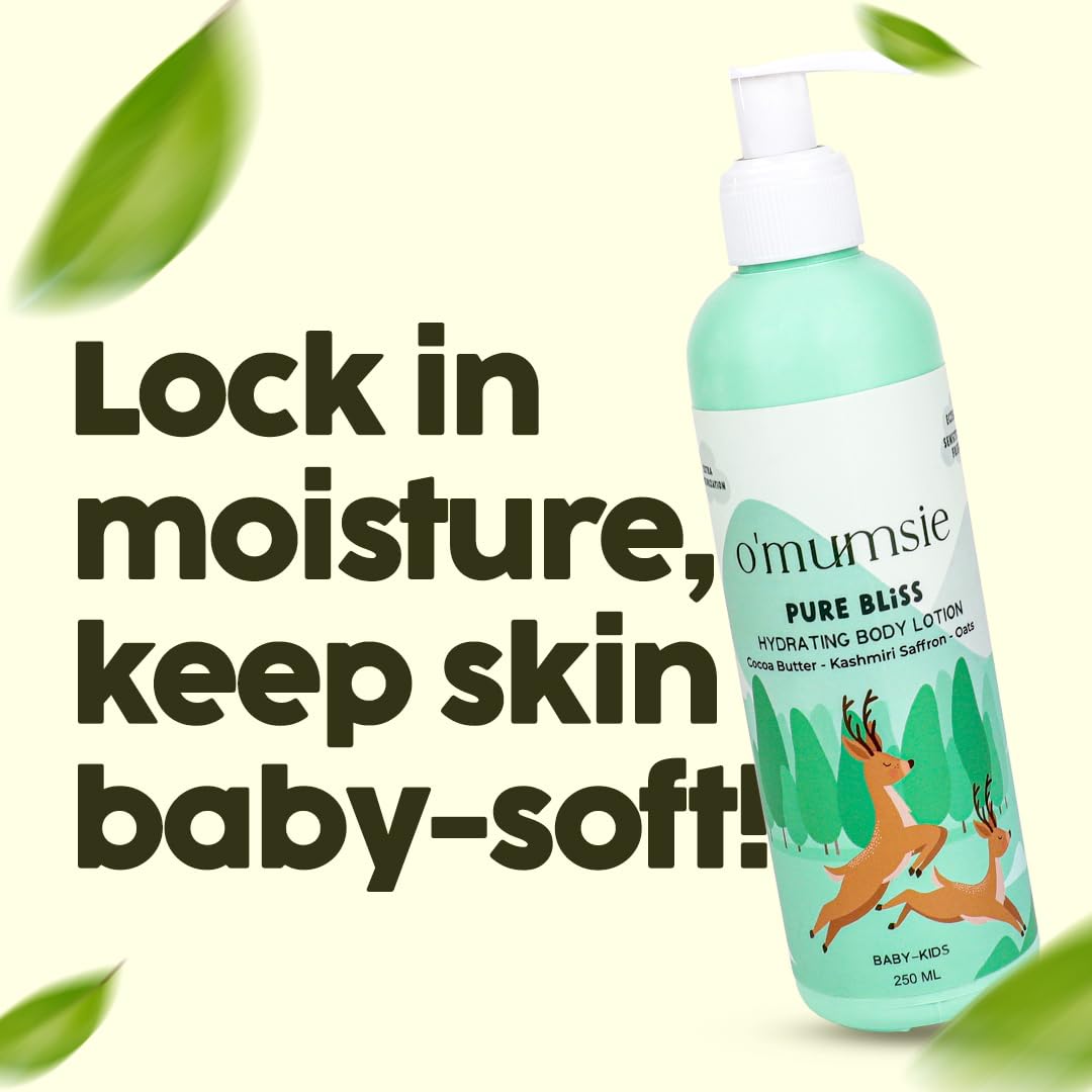 o Mumsie - curated for Devoted Mamas Pure Bliss Natural Baby Body Lotion - Moisturizing & Soothing,Gentle Formula for Sensitive Skin,Hypoallergenic,Paraben-Free,250ml - Ideal for Newborns & Toddlers