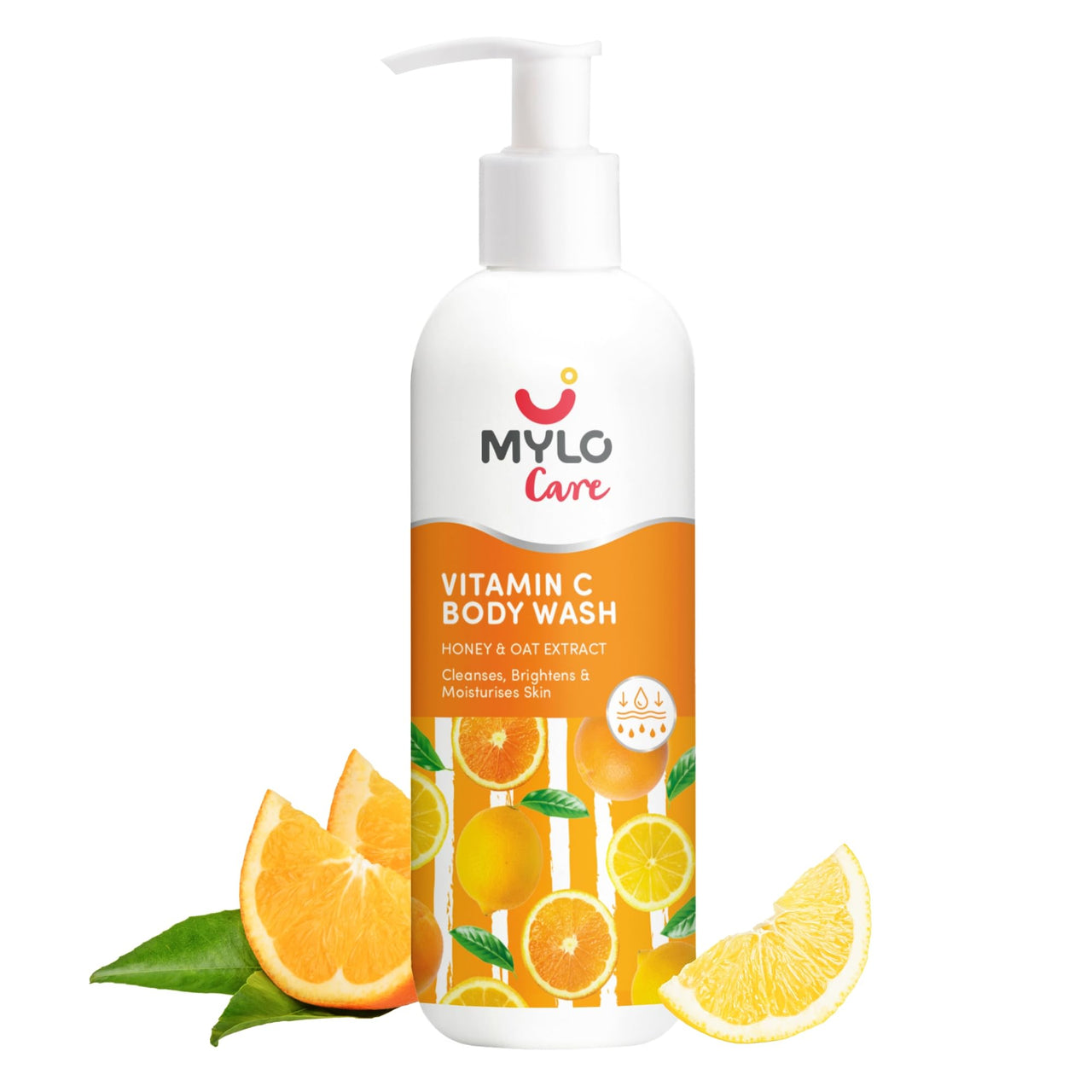 Mylo Vitamin C Body Wash with Honey, Oat Extract & Vitamin E for Refreshing & Glowing, Brightens Skin, Repairs from Sun Damage, 24 Hours Hydration 275 ml