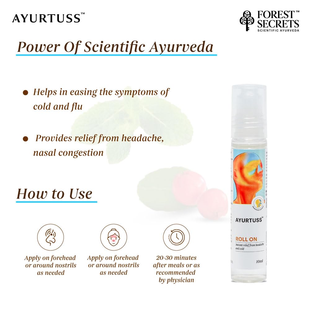 Forest Secrets Ayurtuss Roll On| Quick Headache Relief| Relieves Nasal Congestion| Cold Relief- 10Ml | Pack of 2