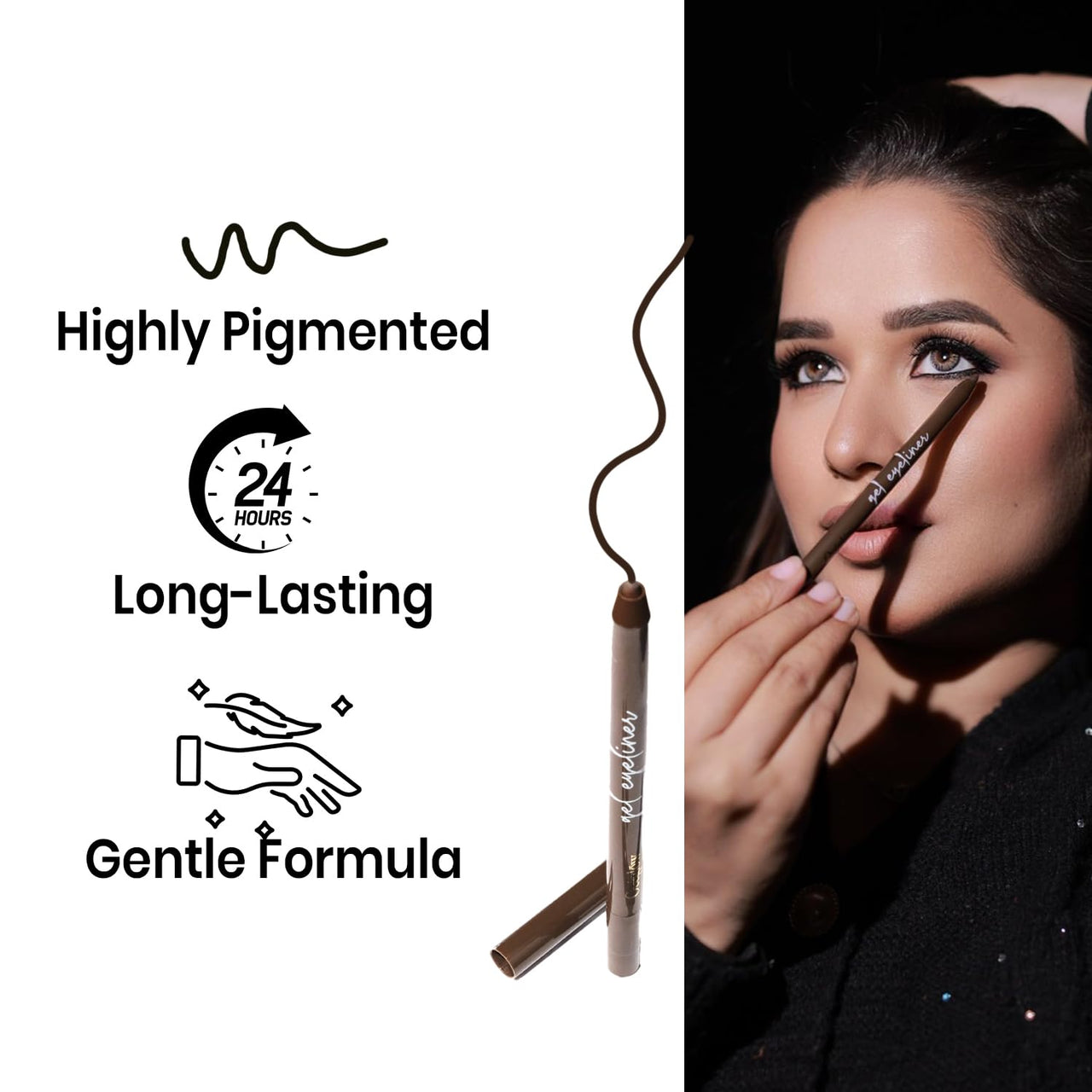 Oceglow Waterproof Gel Eyeliner | Smudge-Proof & Long-Lasting | Intense Color Payoff | Smooth Glide Formula Brown Color - 0.5g