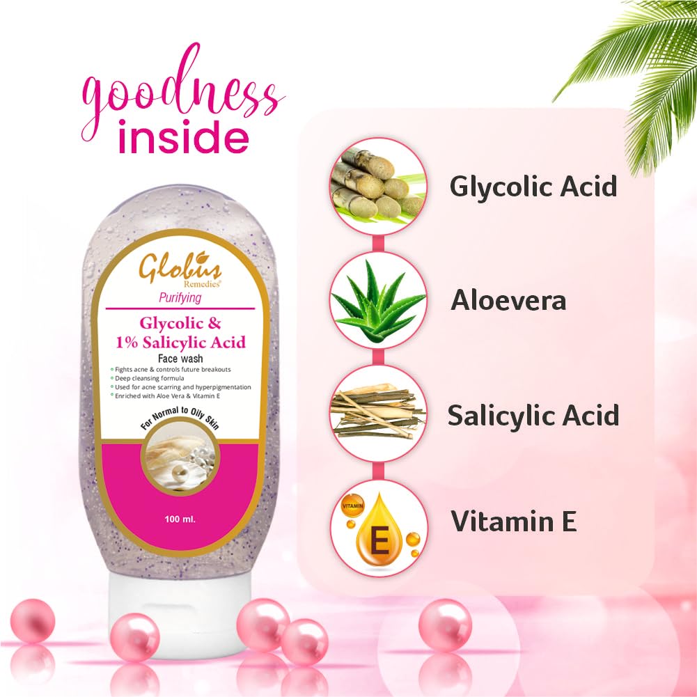 Globus Remedies Pimple Clear Face Wash with Glycolic & 1% Salicylic Acid - 100 ml (Pack of 3)