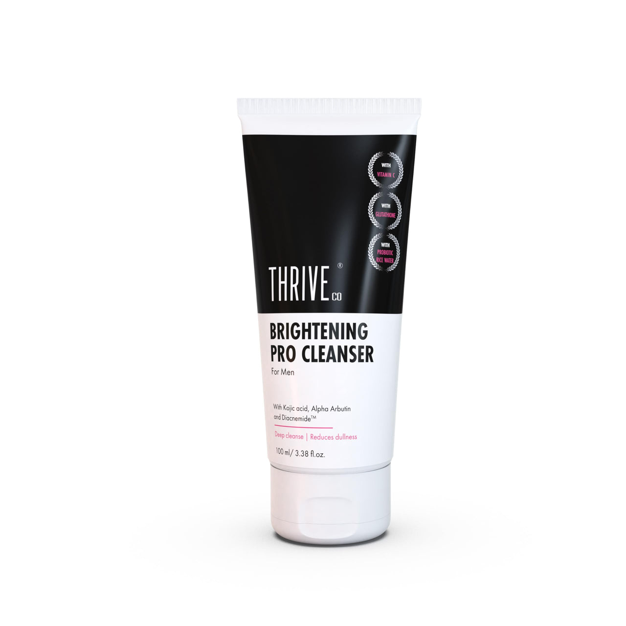 ThriveCo Brightening PRO Cleanser for Men with Probiotic Rice Water, Vit C, Kojic Acid, Alpha Arbutin & Glutathione | Anti-ageing Face Wash, Boosts Collagen, Clears Skin & Removes Dark Spots | 100ml