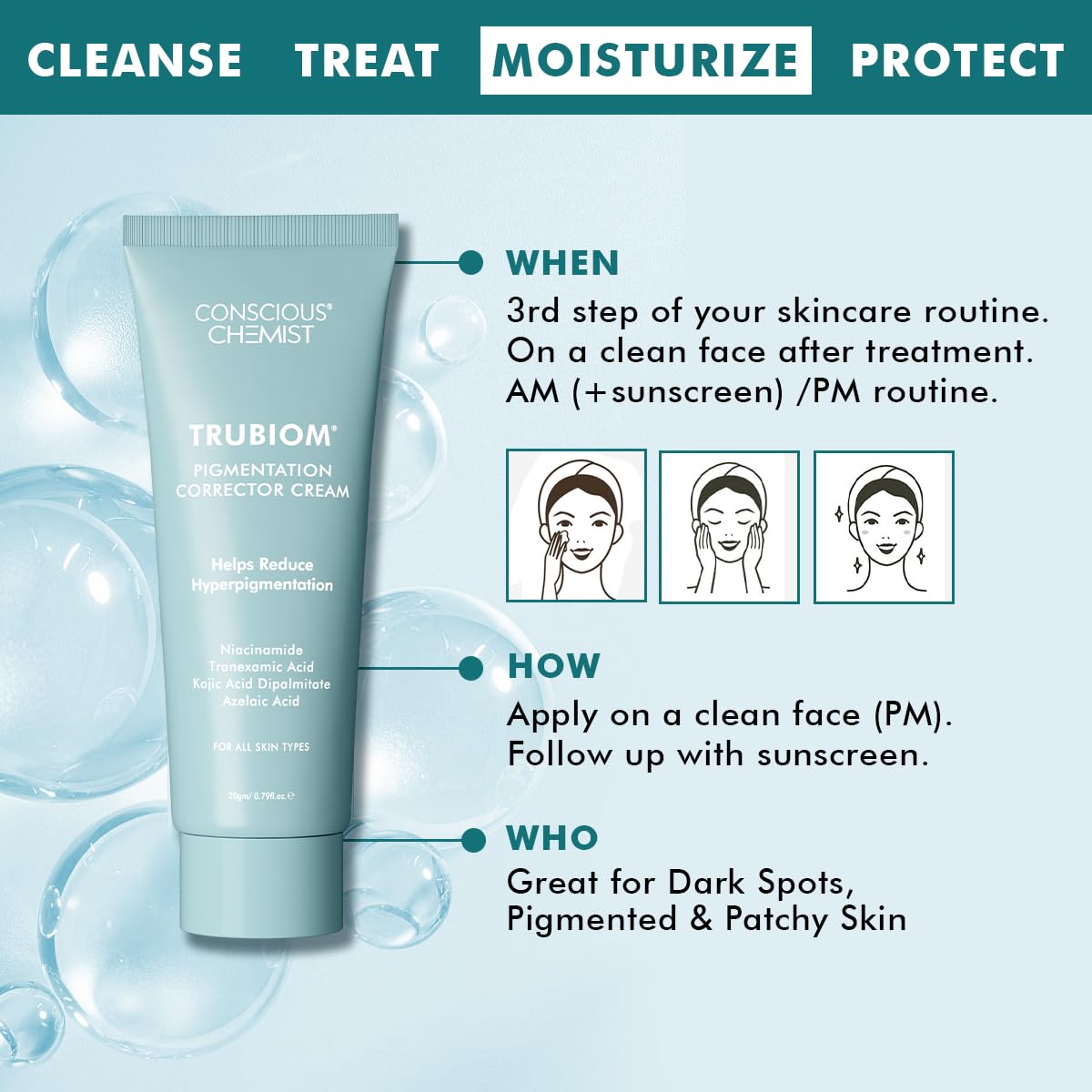 Conscious Chemist Kojic Acid Face Cream | 20g | Azelaic Acid Cream, Face Cream for Men & Women, Niacinamide & Tranexamic Acid, Anti Pigmentation Cream, Reduce Dark Spots, All Skin Type - Trubiom