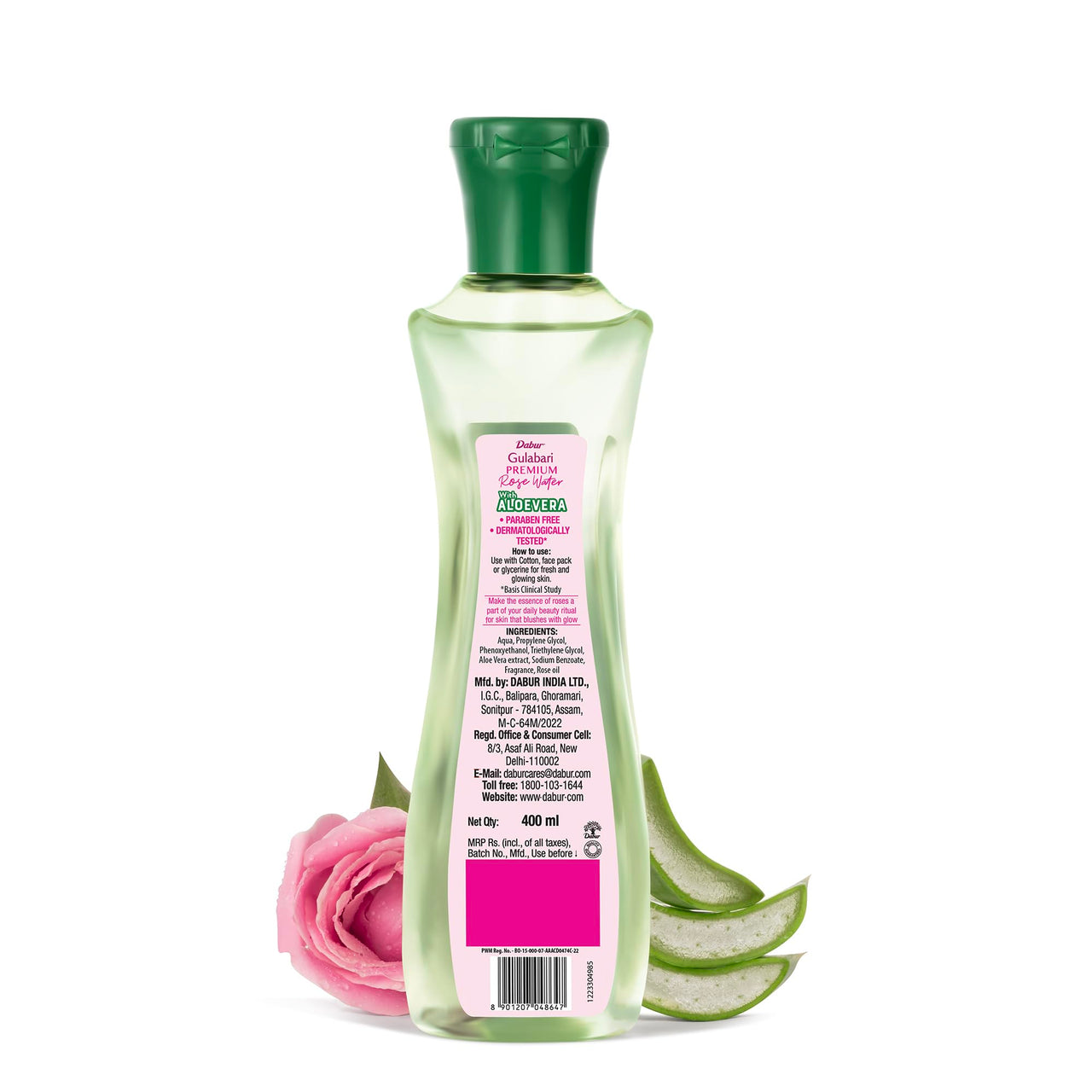Dabur Gulabari Premium Rose Water with Aloe Vera - 400 ml | Upto 8 HR Skin Hydration | Cleanses, Tones and Moisturises Skin | For All Skin Types