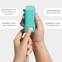 Earth Rhythm Aqua Surge Hyaluronic Sunscreen Stick SPF 60, PA++++ UVA/UVB Protection With Hyaluronic Acid & Ceramides For Hydration, Lightweight, No White Cast Sunscreen For Dry Skin - 20g