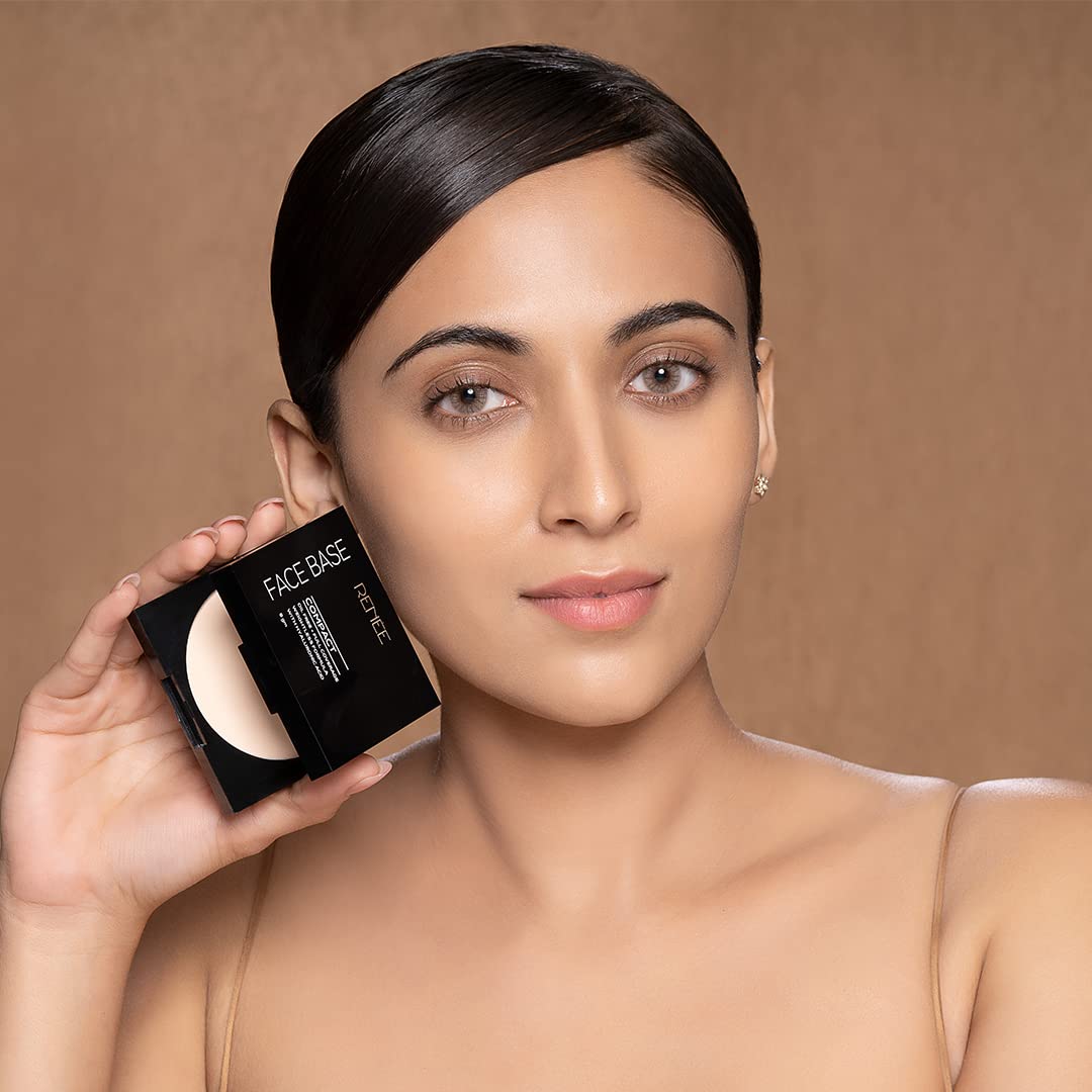 RENEE Face Base Compact Powder Walnut Beige 9gm| Enriched with Hyaluronic Acid & Vitamin E| Long-lasting, Easy Blend, Matte Finish