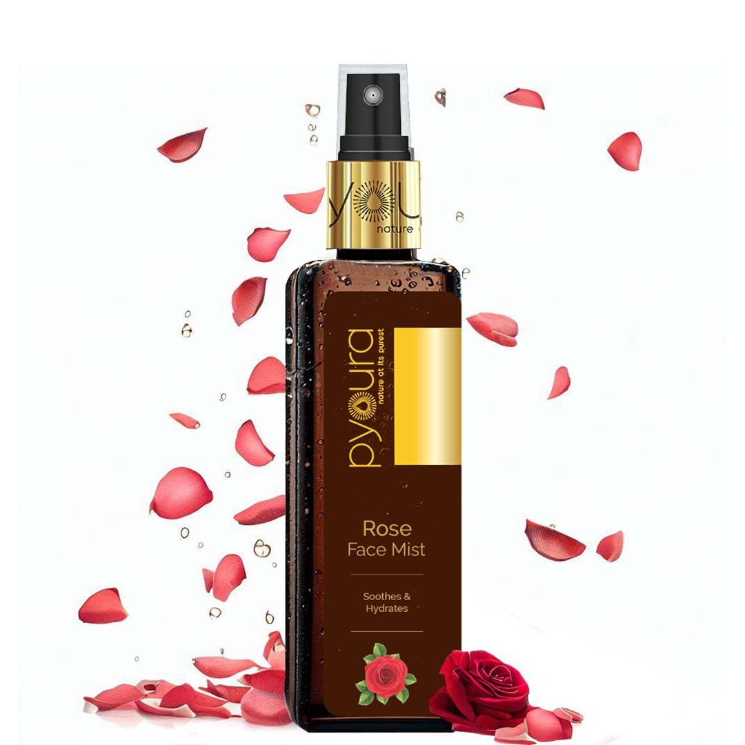 PYOURA Rose Water Face Mist 100ml for Dry Skin, 100% Organic Natural Toner for Glowing, Hydrated Skin and Open Pore Tightening, Unisex Toner Spray for Face for Women & Men
