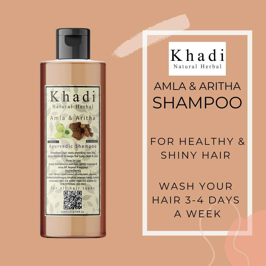 Khadi Natural Herbal Amla Aritha Shampoo for Men Women 200ml