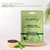 Mancode Green Tea Facial Sheet Mask 25ml Repairs Damaged Skin Purifies & Hydrates Pore Reducing, Brightening and Enhances Daily Glow | Korean Sheet Mask for Men Women Sheet Mask Set Combo Pack of 3
