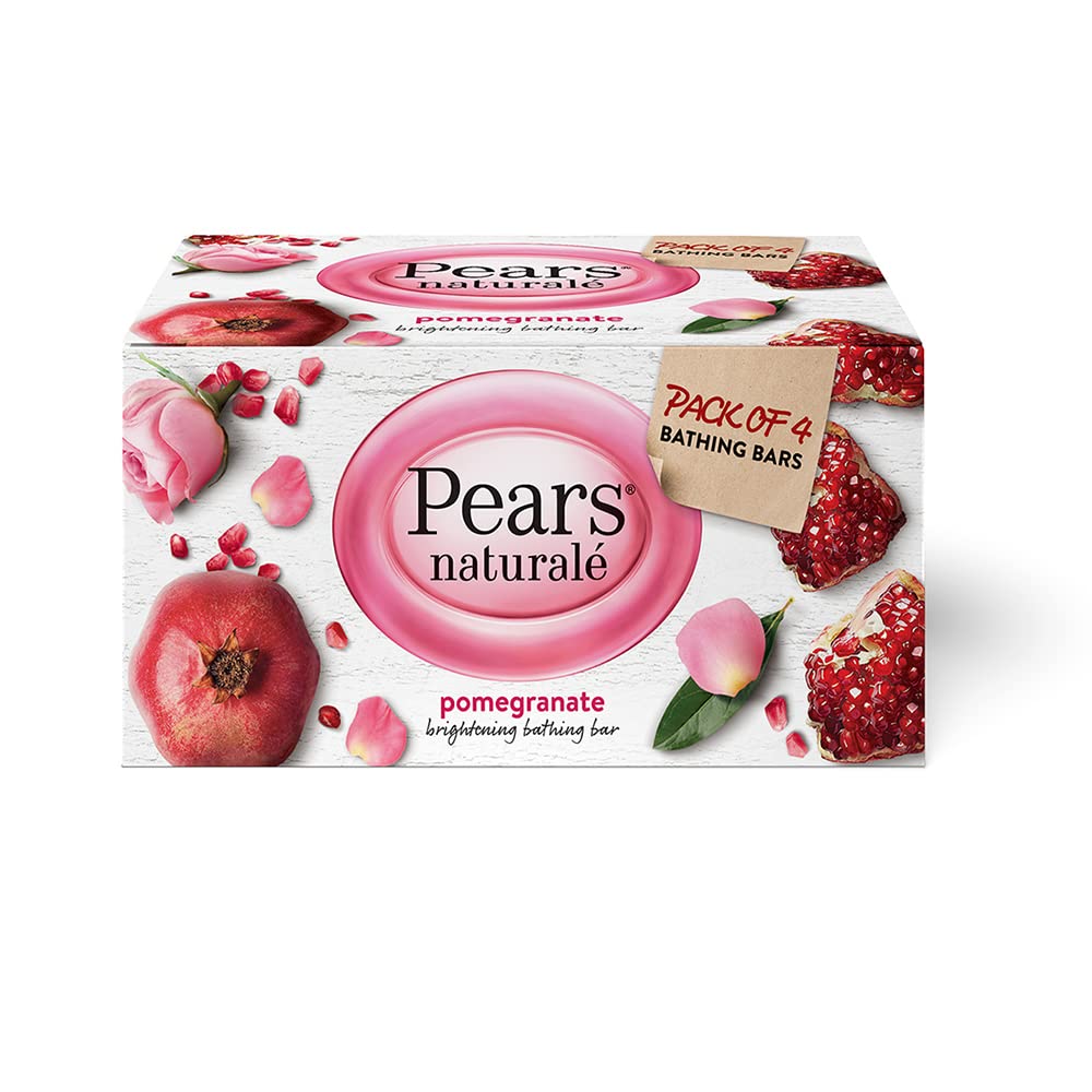 Pears Pure & Gentle Moisturising Bathing Bar Soap with Glycerine For Golden Glow 125g (Pack of 5) & Natural Pomegranate Brightening Bathing Soap Bar, 125 g (Pack of 4)