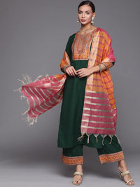INDO ERA Women's  Solid Cotton Blend Straight Kurta Palazzo With Dupatta Set
