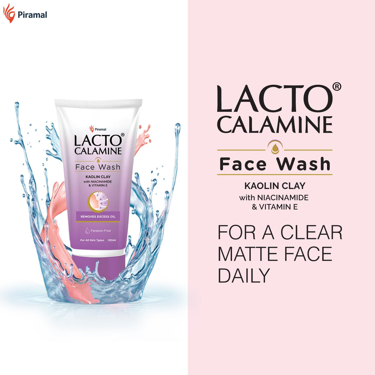 Lacto Calamine Face Wash For Oily Skin |100ml each- Pack of 2 | Kaolin Clay, Niacinamide & Vitamin E | Facewash Reduces Excess Oil, Controls Pimples, Blackheads & Whiteheads |Face wash For Women & Men