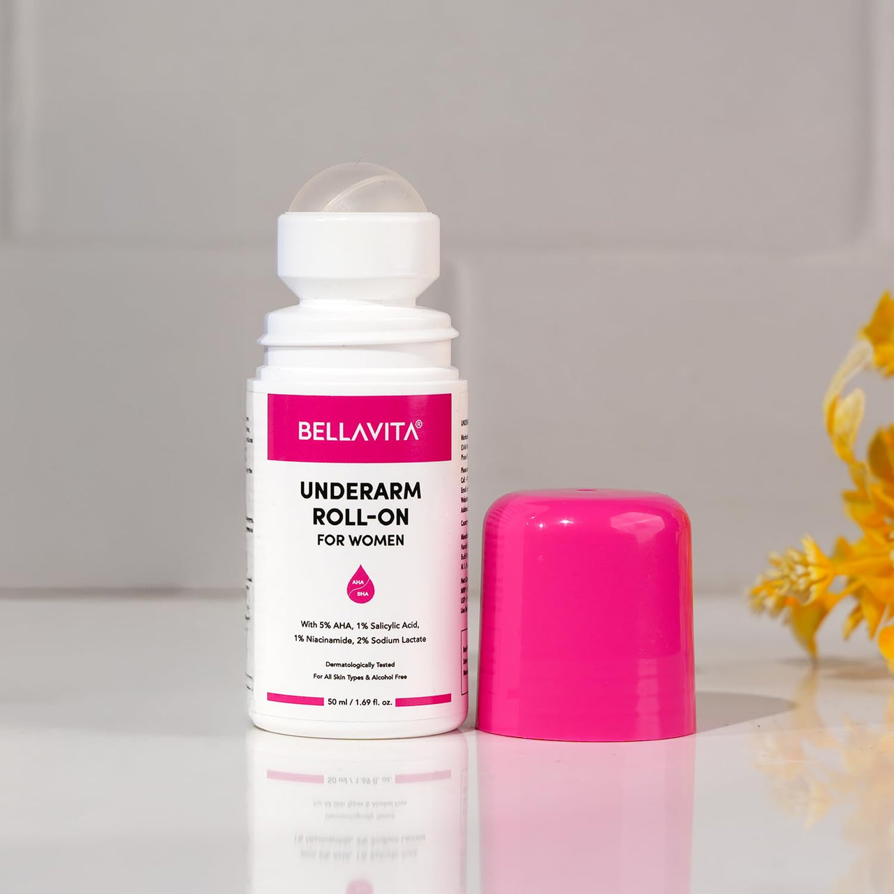 BELLAVITA Deo White Natural Underarm Roll On Deodorant for Women |Control Odour|Alcohol-Free| Antiperspirant for Long Lasting Freshness 50ml